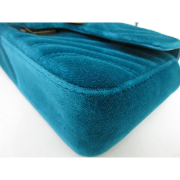 Gucci Chain Shoulder Marmont GG Velvet Bag Blue - Picture 5 of 10